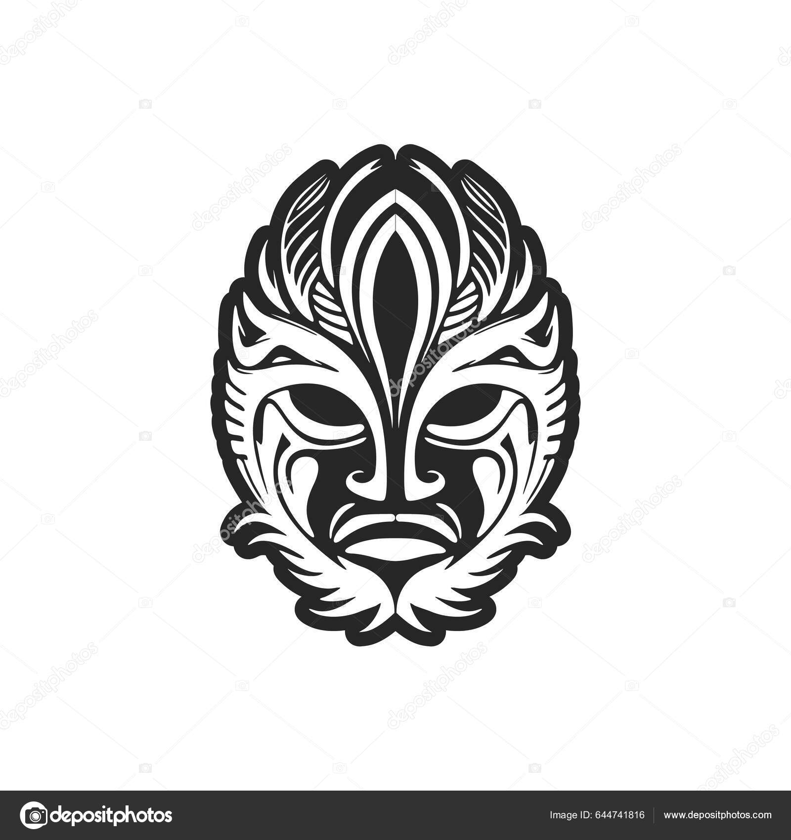 Premium Vector Vector Sketch Of A Polynesian Mask Tattoo In Monochrome