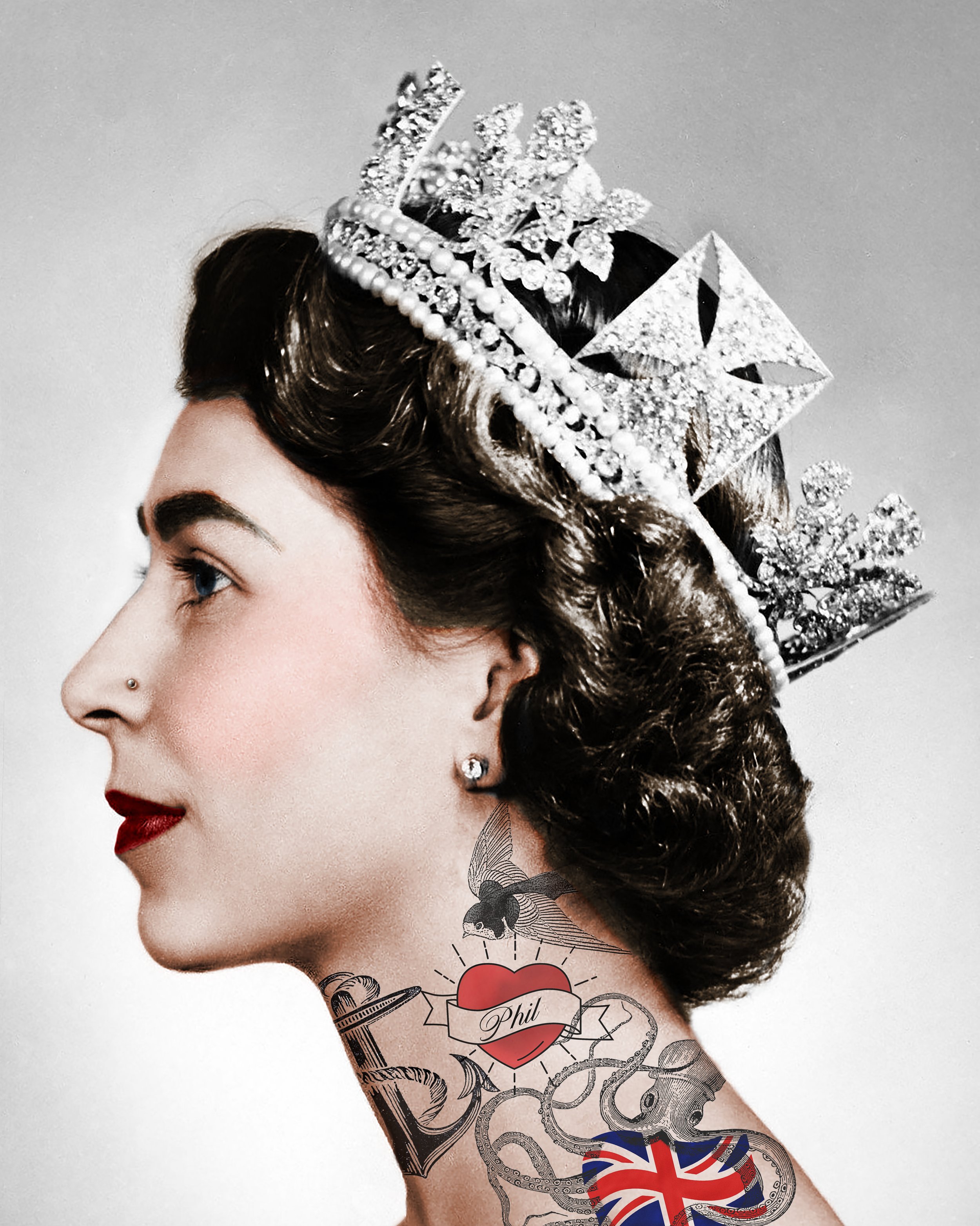 Queen Elizabeth Tattoo Queen Elizabeth Jubilee Tattoo Tattooed Print