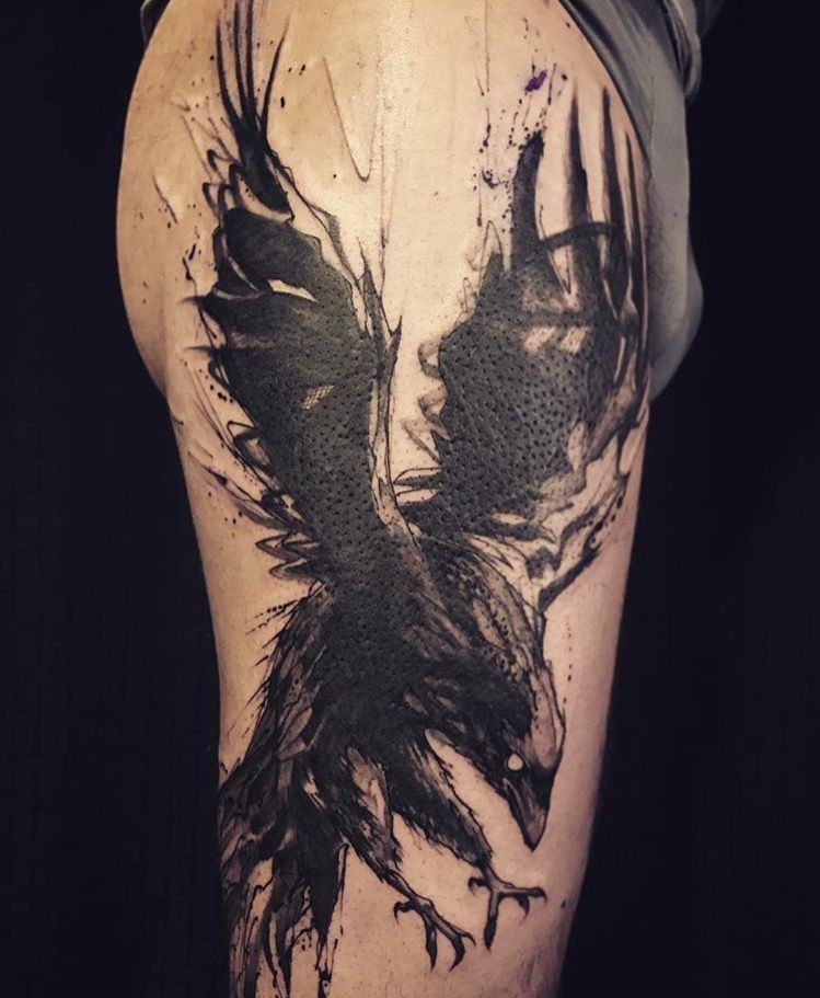 Raven Bird Upper Back Tattoo