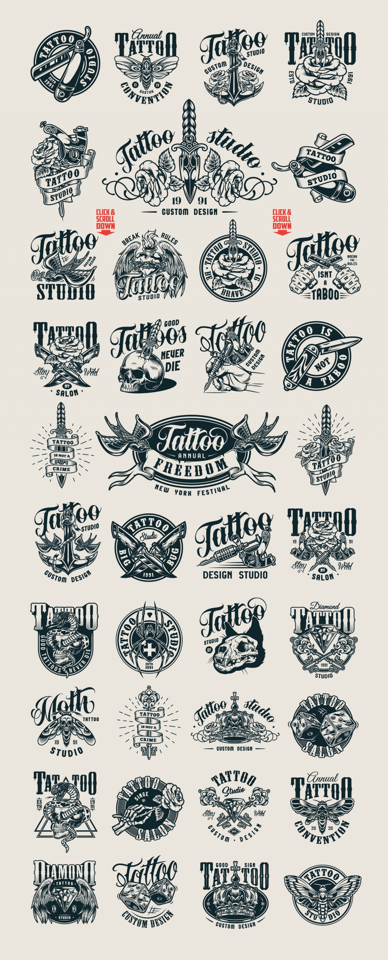 Retro Tattoo Designs Set Retro Tattoos Tattoo Studio Tattoo Salon