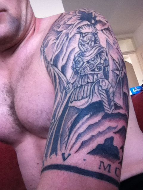 Roman Centurion And Taurian Bull Half Sleeve Tattoo Half Sleeve