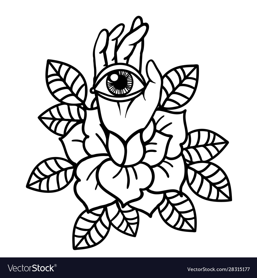 Rose And Eye Tattoo With Hand Royalty Free Vector Image