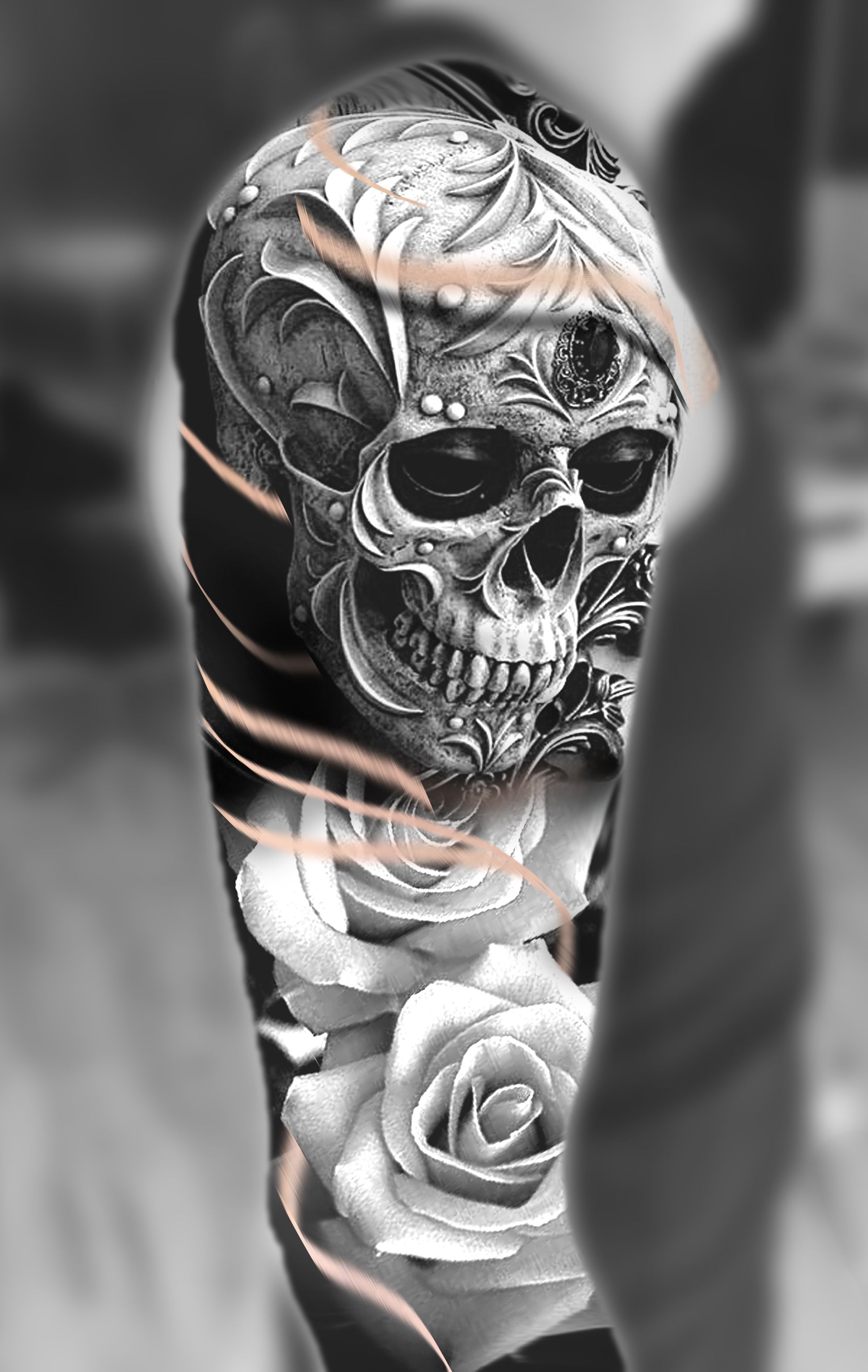 Rose and Skull Sleeve Tattoo Design Ideas