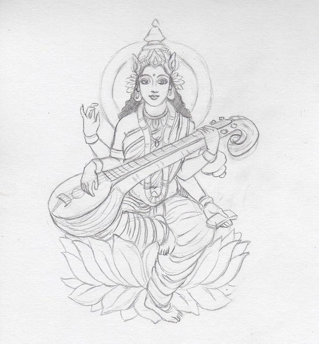 Saraswati Sketch By Coconutpocky On Deviantart Book Art Drawings