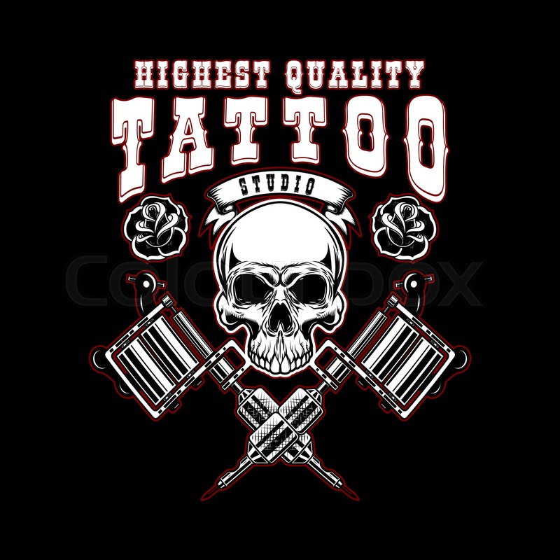 Set Of Tattoo Studio Emblem Templates Crossed Tattoo Machine Skull