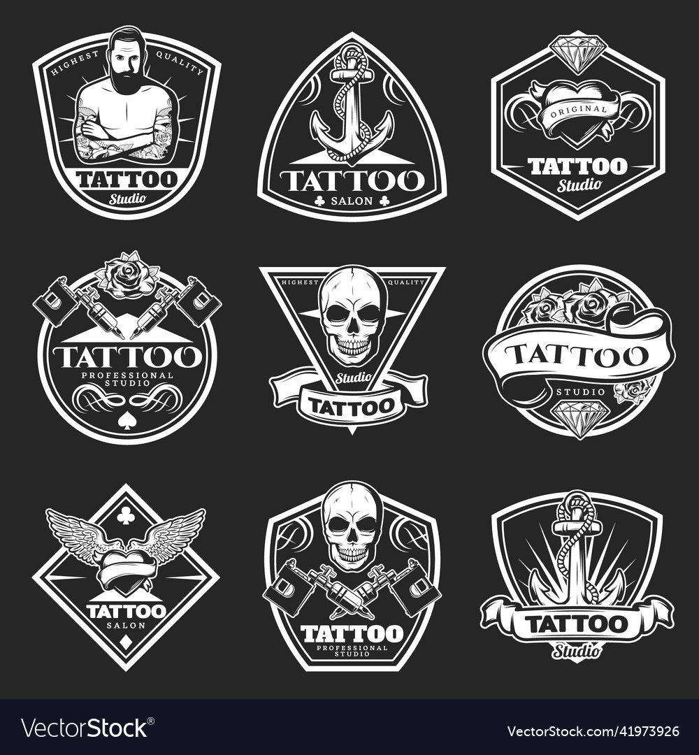 Set Of Vintage Tattoo Studio Logos