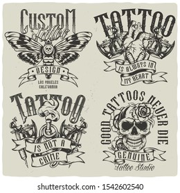 Set Tattoo Label Designs Monochrome Illustrations Stock Vector Royalty