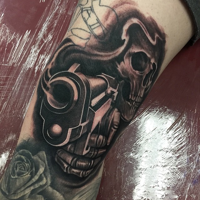 Skeleton Gun Tattoo Z Tattoo Geek Ideas For Best Tattoos