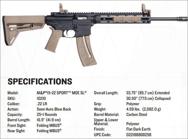 Smith Wesson M P 15 22 Sport Great Ar Style Rimfire Rifle Daily