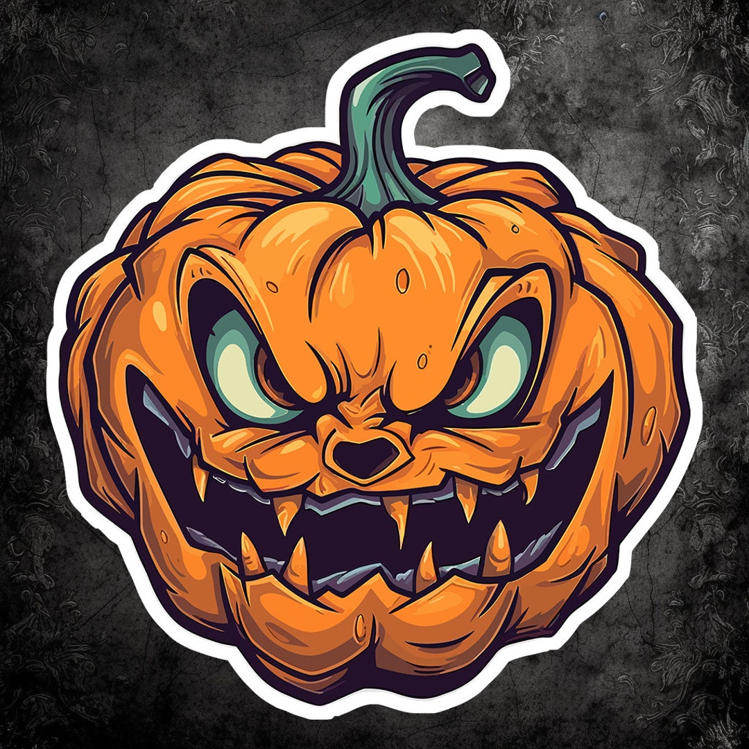 Spine Chilling Carved Pumpkin Sticker Frightening Jack O Lantern Decal