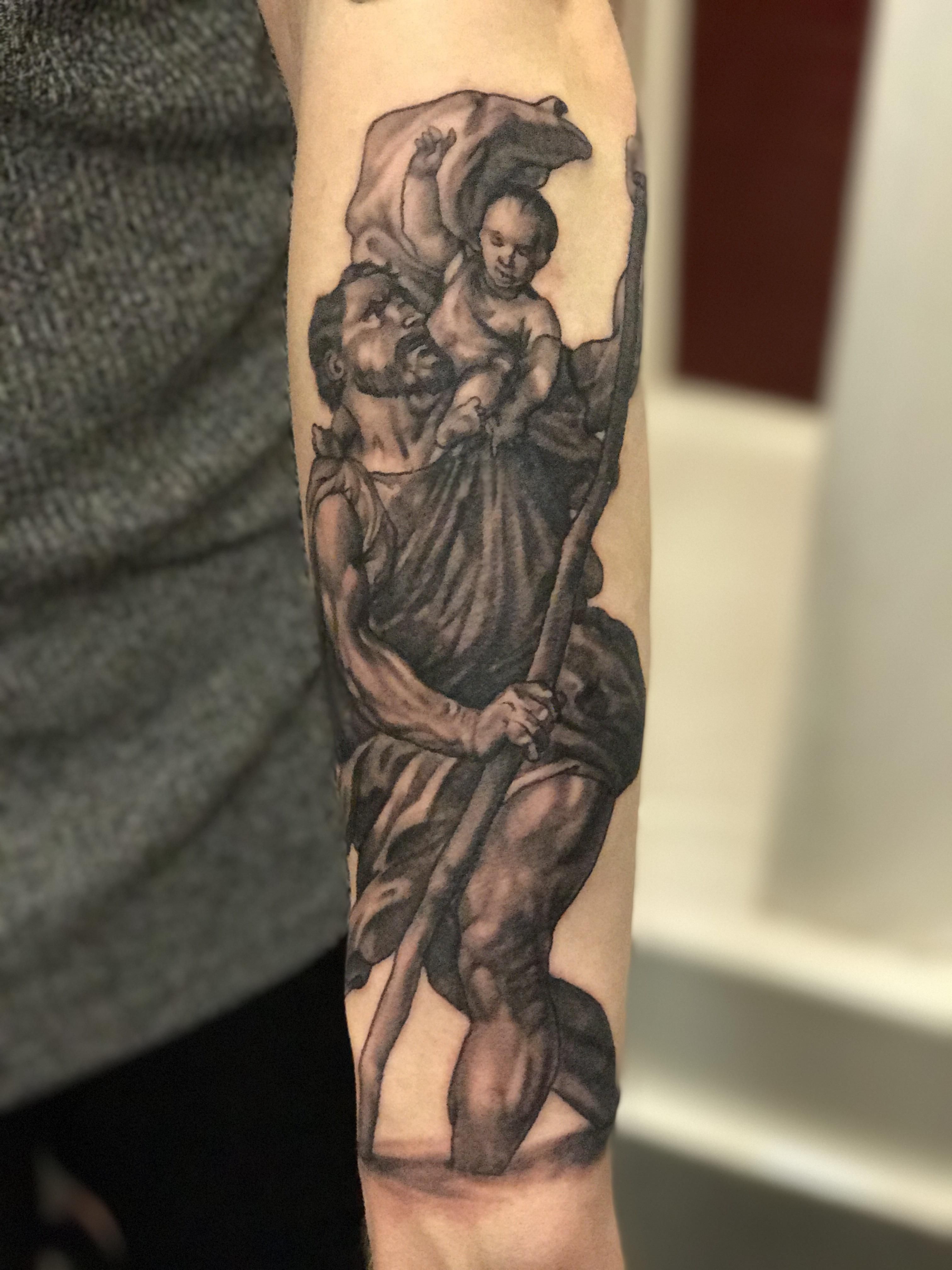 St Christopher Tattoo On Forearm Tattoo By The Tattooed Lady