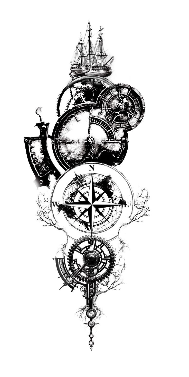 Steampunk Compass Tattoo Design