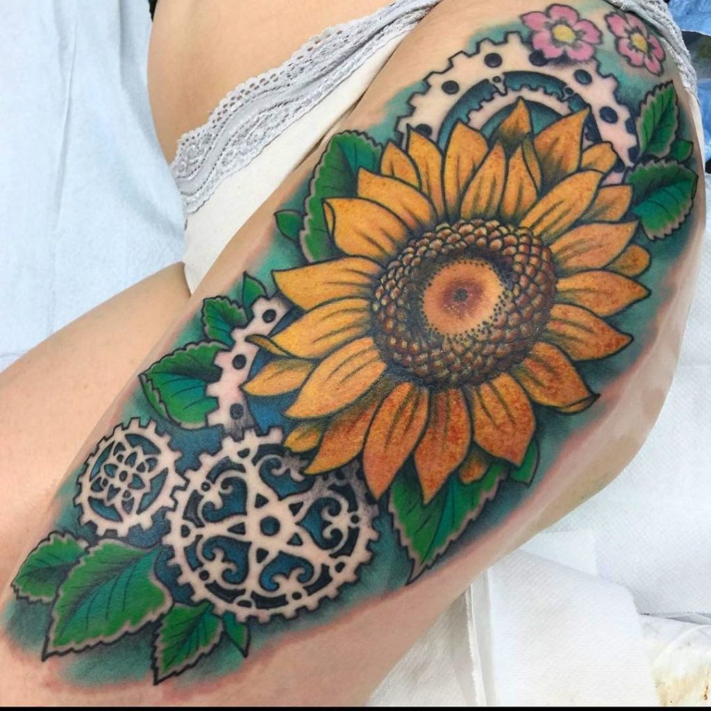 Sunflower Thigh Tattoo Drawing