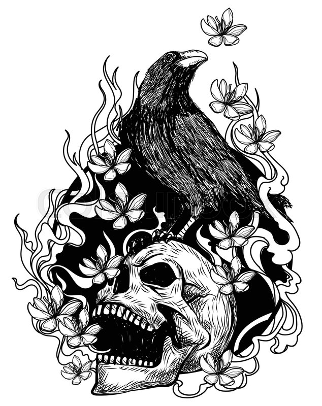 Tattoo Art Crow On A Skull Hand Stock Vector Colourbox