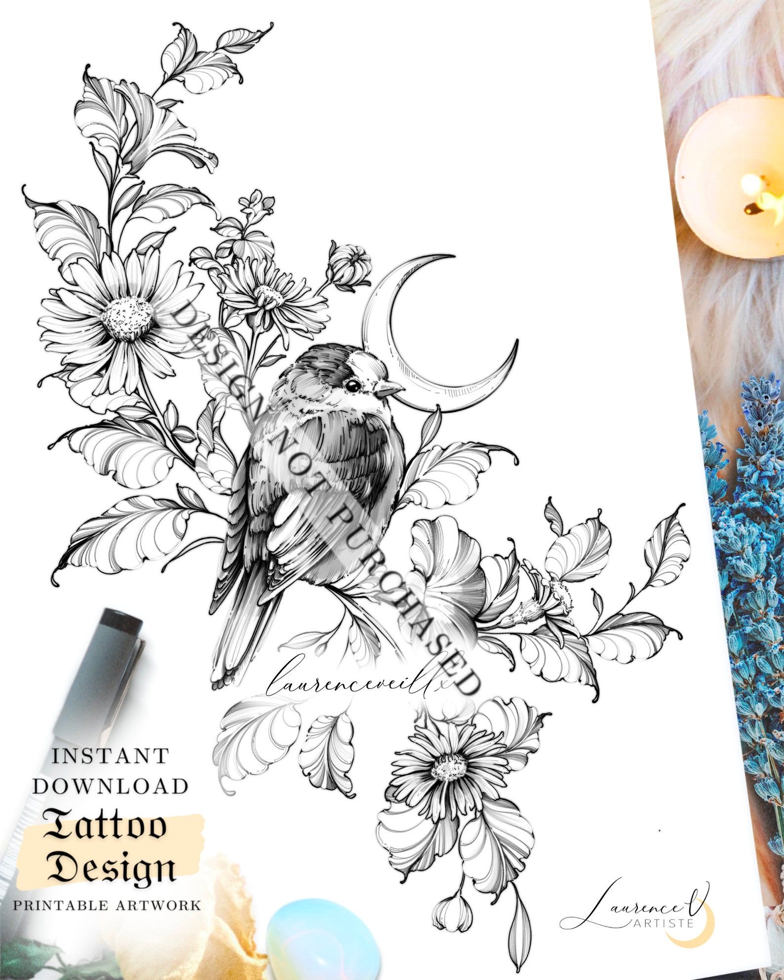 Tattoo Design For Women Tattoo Drawing Stencil Outline Etsy