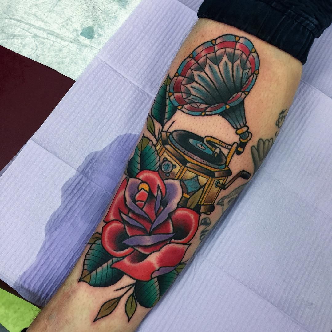 Tcb Tattoo Parlour On Instagram Gramophone Tattoo By Pete Pitoris