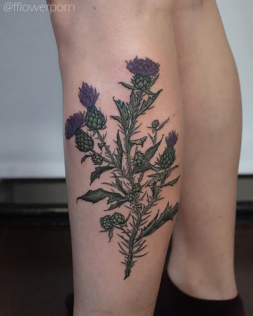 Thistle Flower Tattoo On The Ankle