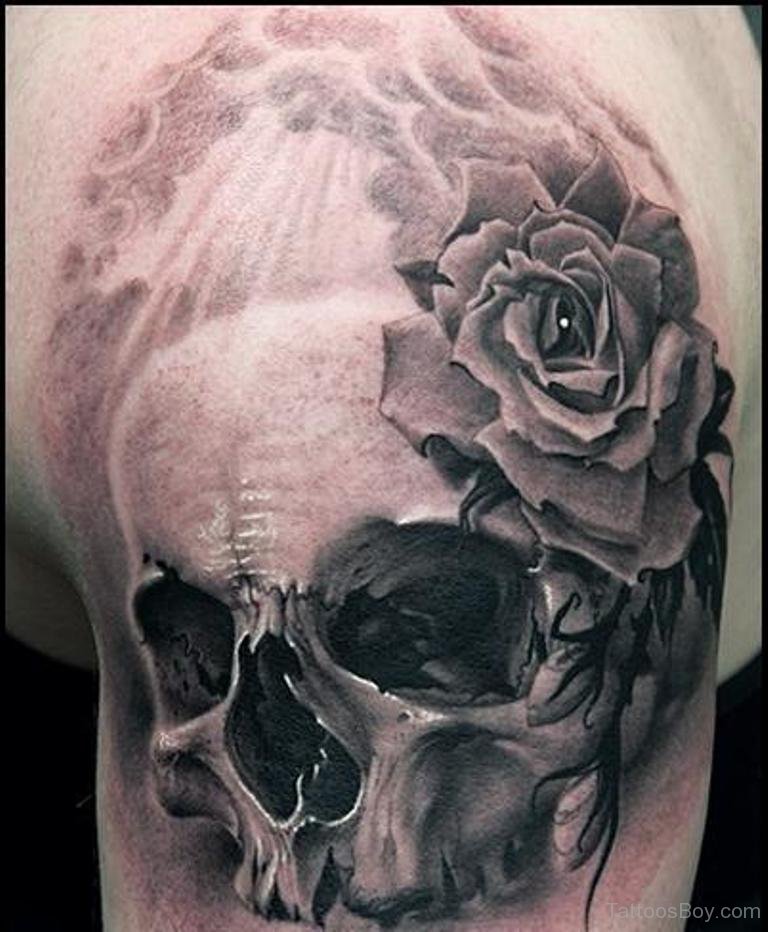 Traditional Skull And Rose Tattoos