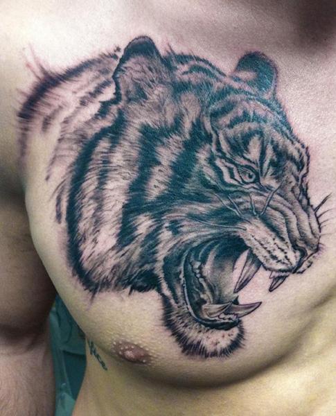 Traditional Tiger Chest Tattoo