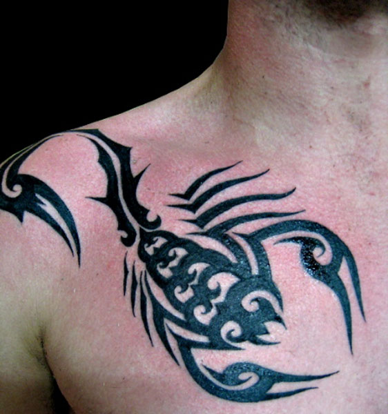 Tribal Scorpion Chest Tattoo