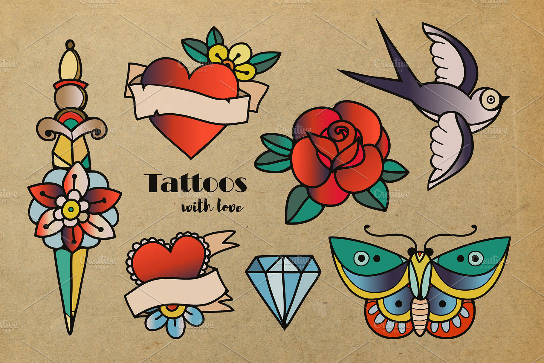 Vintage Tattoos Custom Designed Illustrations Creative Market