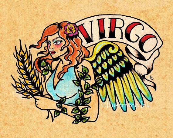 Virgo Zodiac Art Print Tattoo Design Astrology Star Sign 5 X Etsy Canada