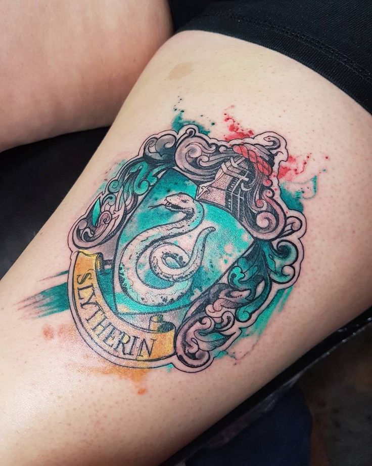 Watercolor Slytherin Tattoo By Santa Tinta Black And Grey Or Color