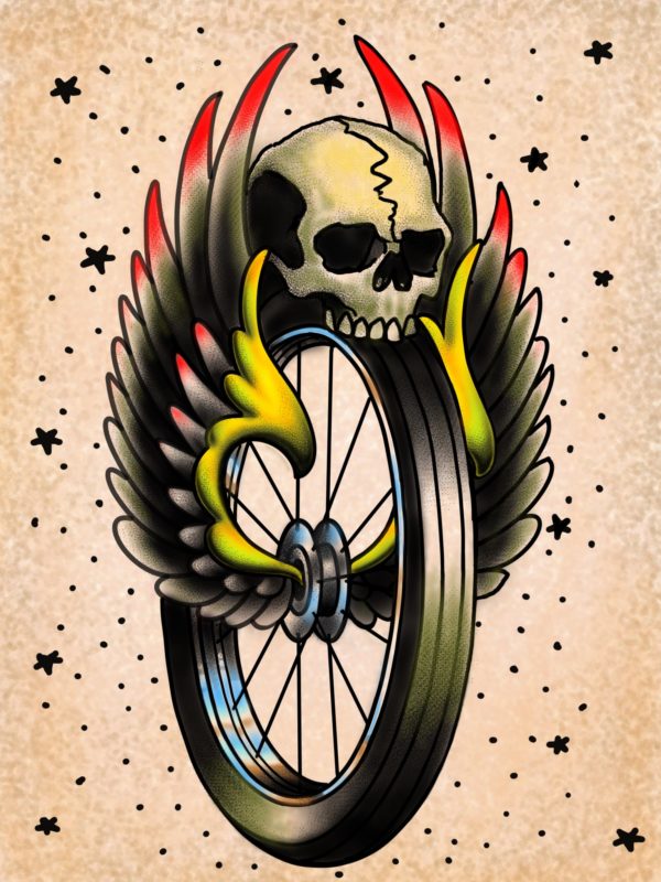 Winged Tire Skull Tattoo By Artist Osker Las Vegas Trip Ink Tattoo