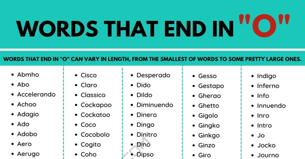 Words That End In O 1000 English Words 7Esl