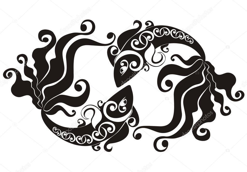 Zodiac Signs Pisces Tattoo Design Stock Vector Illustration Of